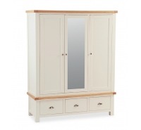 Longview Cream Solid Oak Mirrored Triple Robe