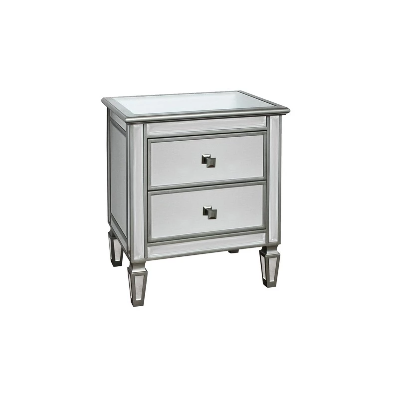 Mirrored Glass 2 Drawer Champagne Side Table