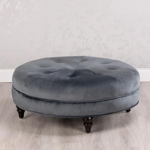 Round Velvet Footstool with Button Detail