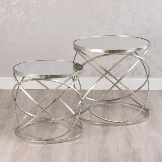 Spirals Set Of 2 Side Tables With Mirrored Tops Silver